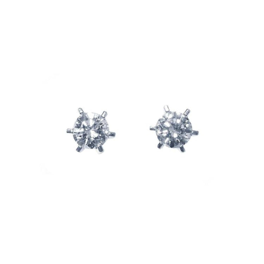 A pair of screw back natural diamond stud earrings crafted in 14k white gold.