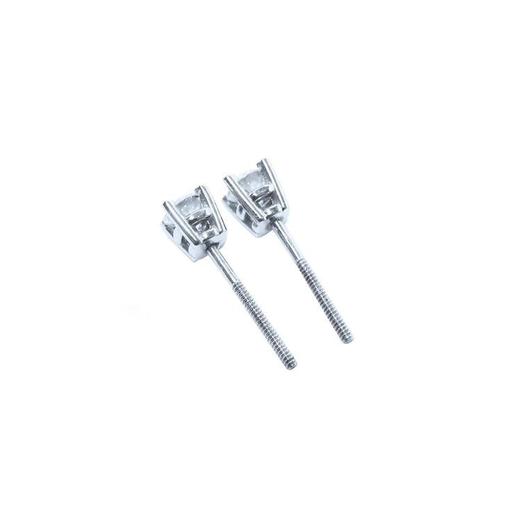 Pair of screw backs diamond stud earrings white gold, downside view.