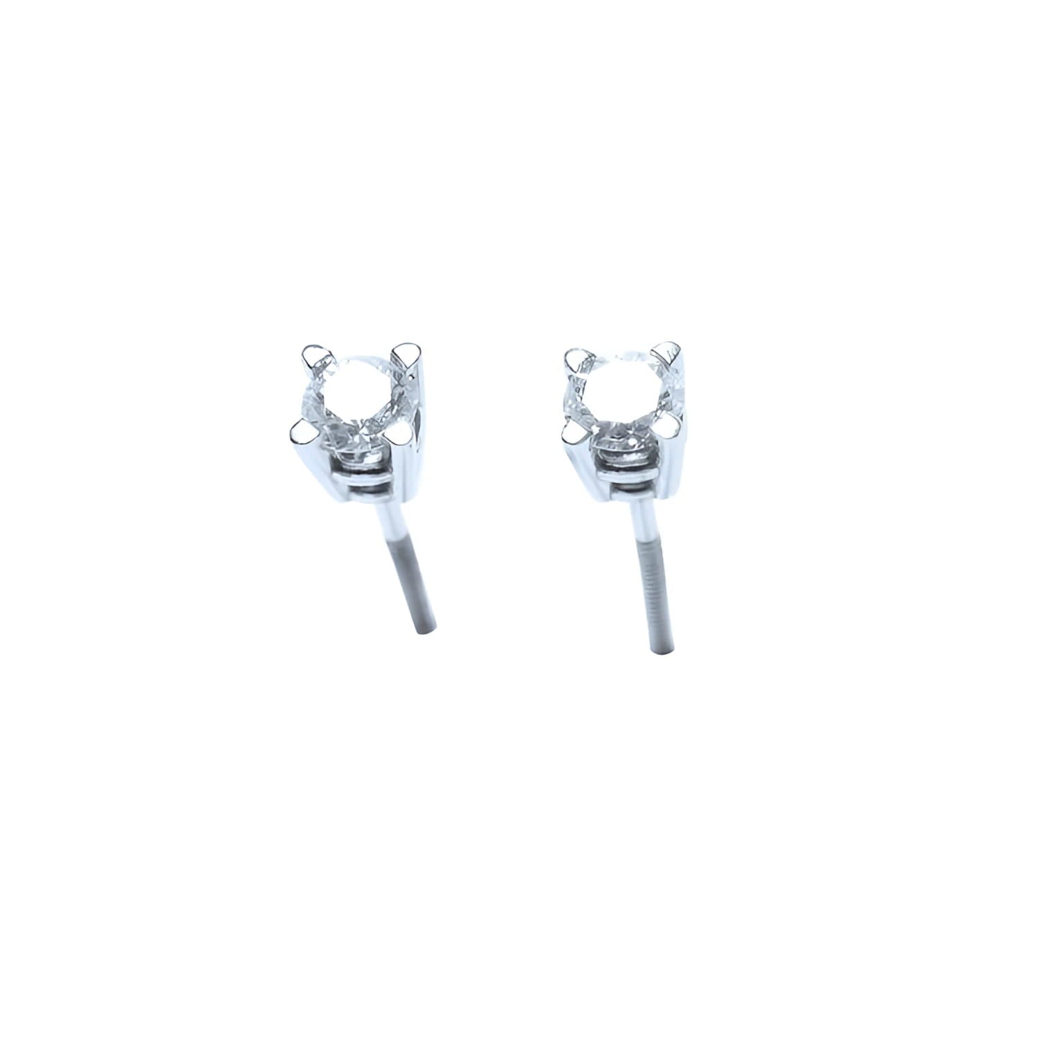 Pair of 0.46 ct natural diamond stud earrings with screw backs in 14K white gold, four-prong setting.