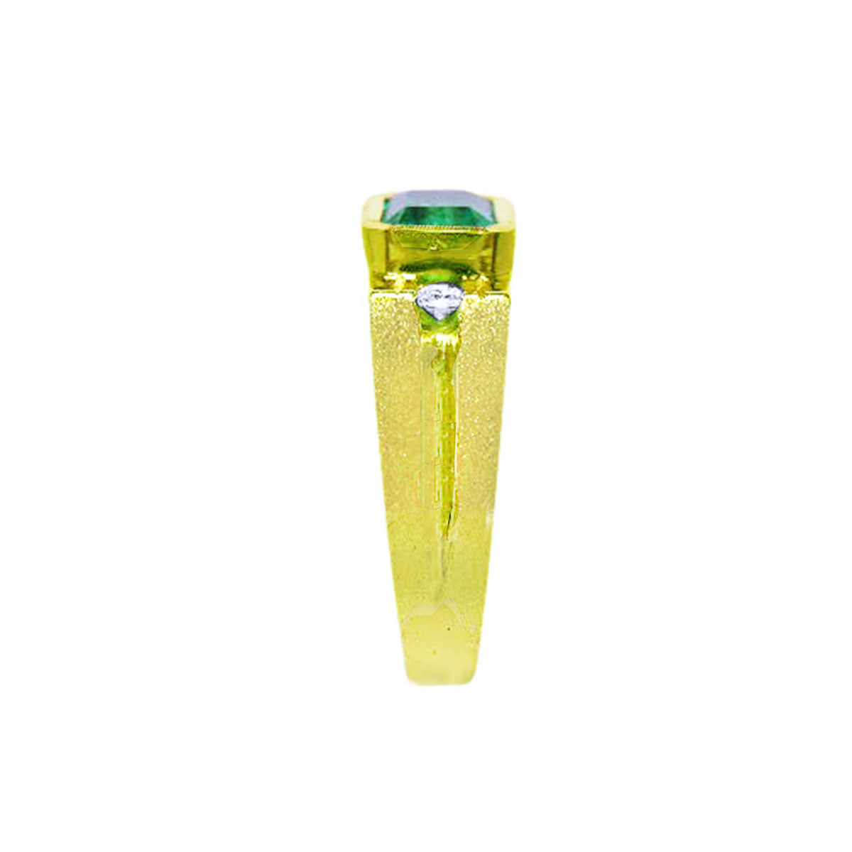 1.13 Carat Men&#39;s Natural Emerald and Diamond Ring 14K Yellow Gold