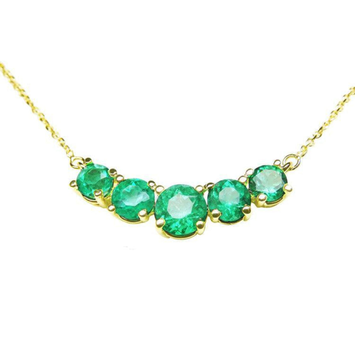 Round cut Muzo Colombian Emerald Necklace 14K Yellow Gold