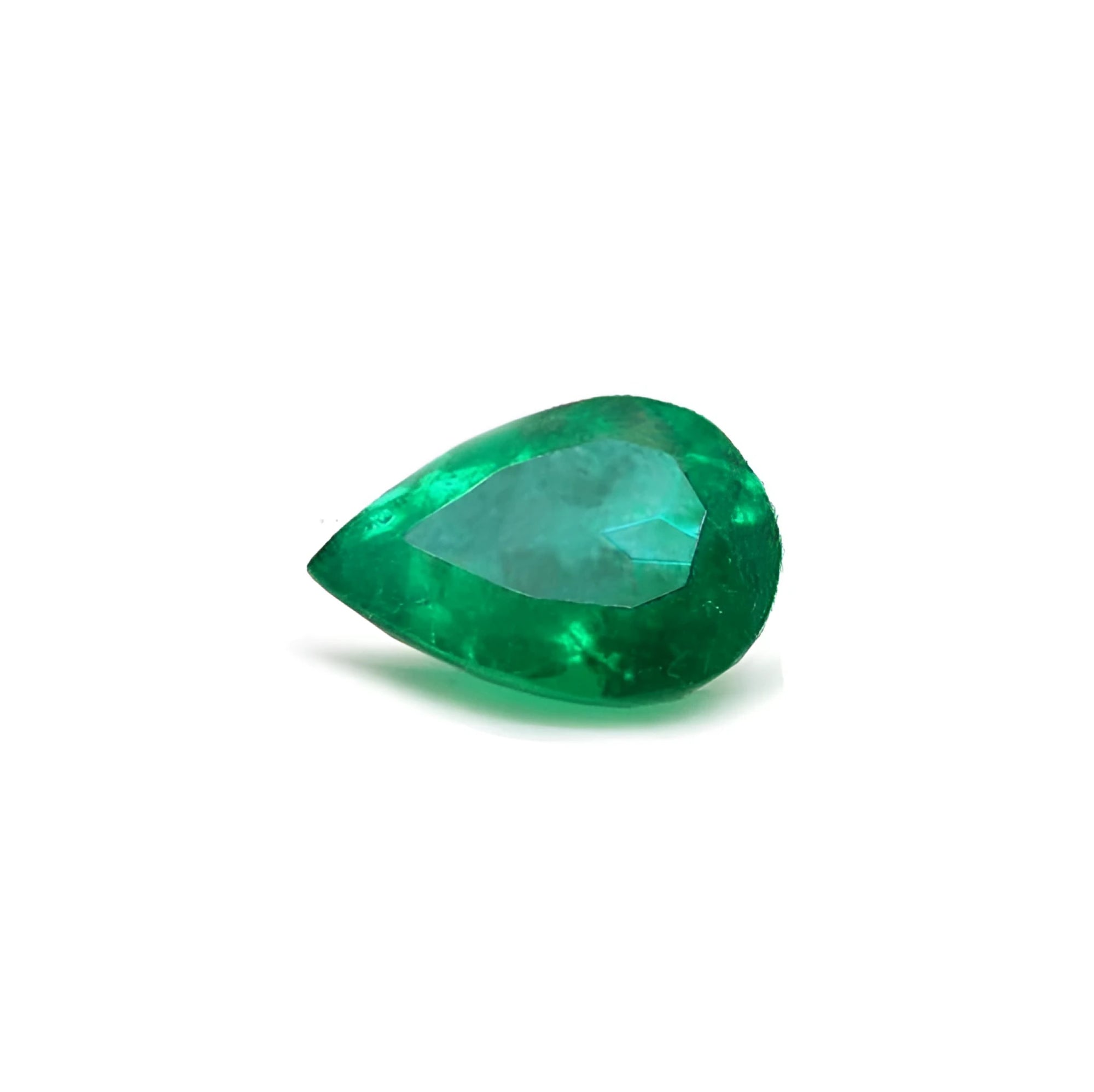 Natural colombian emerald pear cut, a vibrant medium-deep green hue, sourced from Muzo mines.