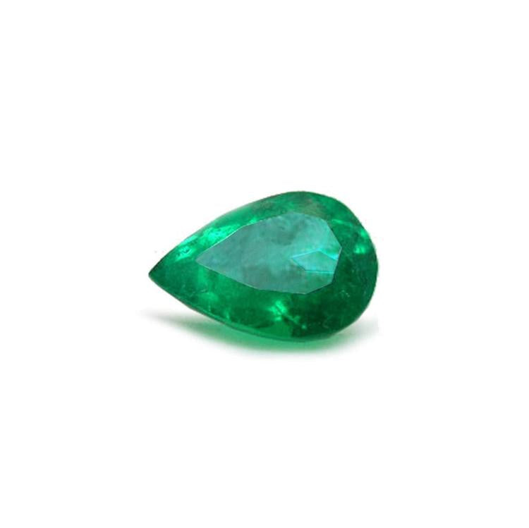 Natural colombian emerald pear cut, a vibrant medium-deep green hue, sourced from Muzo mines.