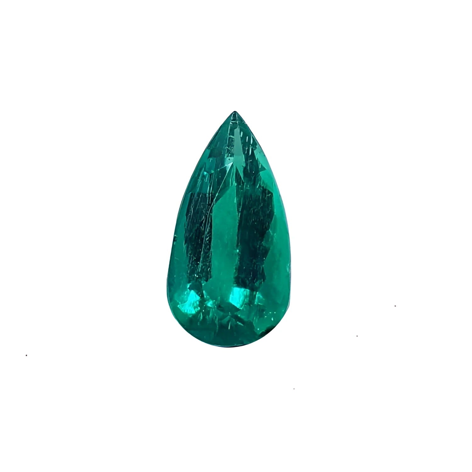 2.25 ct natural pear-cut Muzo Mine Colombian emerald, vivid bluish-green, eye-clean.