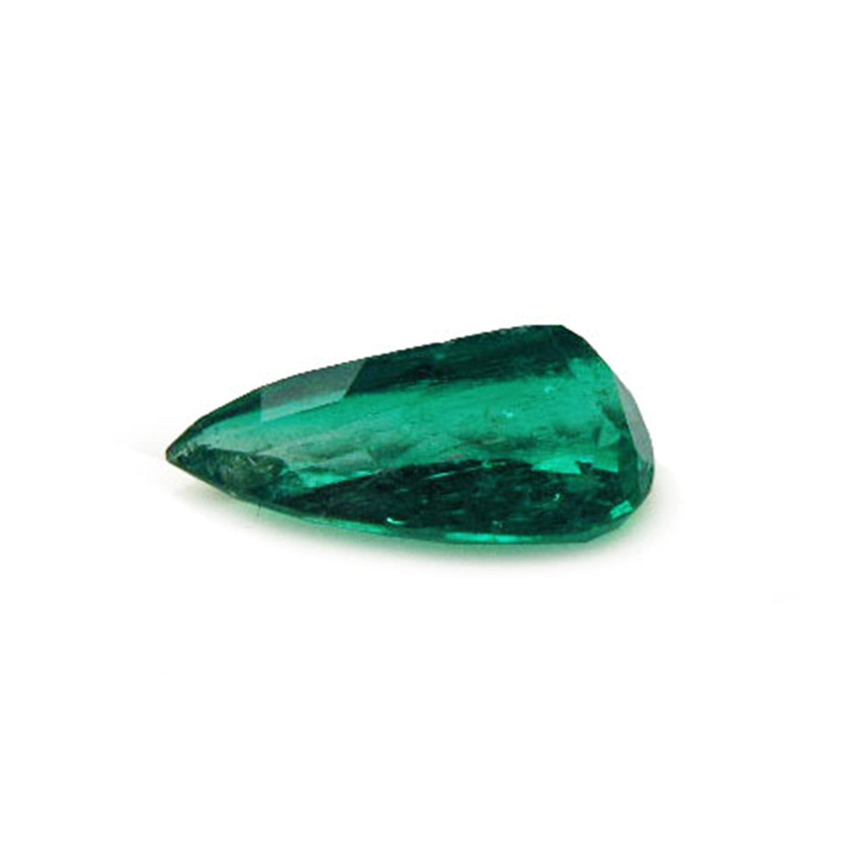 Natural emerald pear cut from muzo mine Colombia, upside down pavilion view