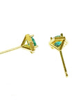Pair of push backs emerald stud earrings yellow gold underside view.
