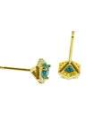 Upside down of muzo mine emerald stud earrings 14k yellow gold.