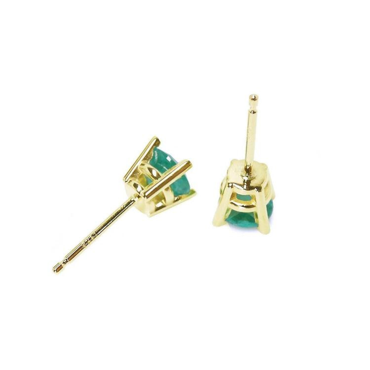14k yellow gold emerald stud earrings, upside down position underside view.