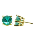 14k yellow gold emerald stud earrings, front and underside view.