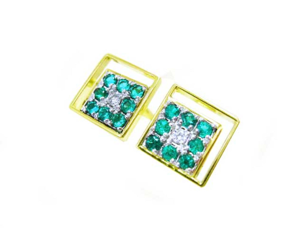 Cufflinks fine emerald jewelry for men eight round cut natural sourced from the Muzo mines in Colombia square design