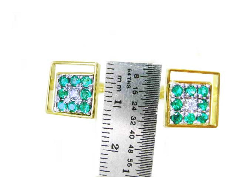 Genuine Colombian emerald cufflinks for sale eight round cut natural sourced from the Muzo mines in Colombia square design