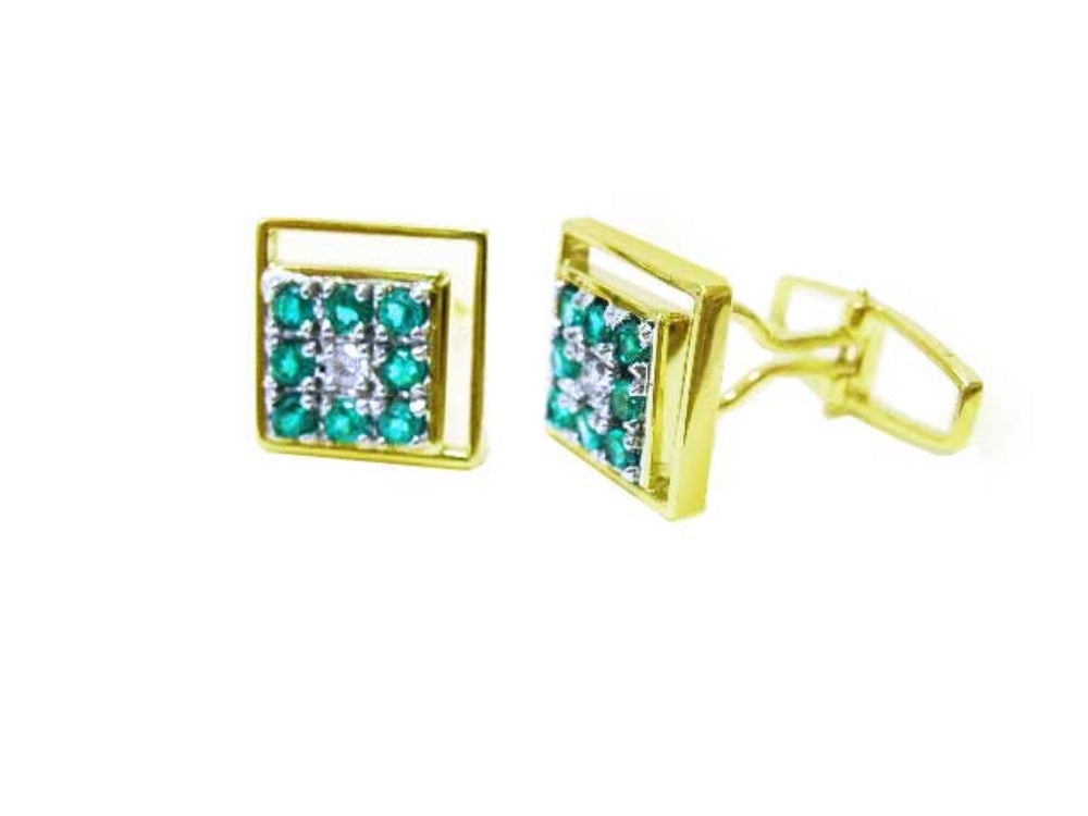 Cufflinks Father&#39;s Day fine emerald jewelry for man eight round cut natural sourced from the Muzo mines in Colombia square design