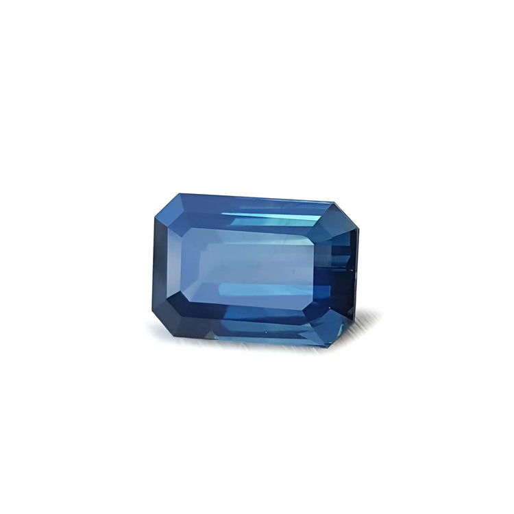 5.05 ct GIA certified deep blue-green emerald cut sapphire from Sri Lanka.