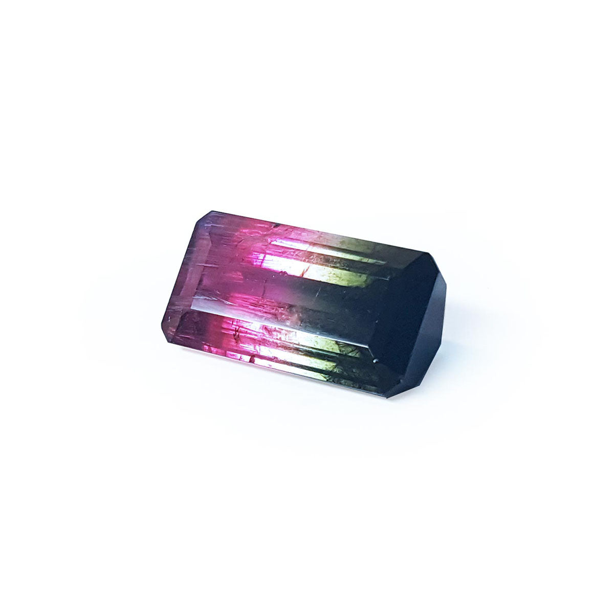 A natural watermelon tourmaline displaying its left side position,