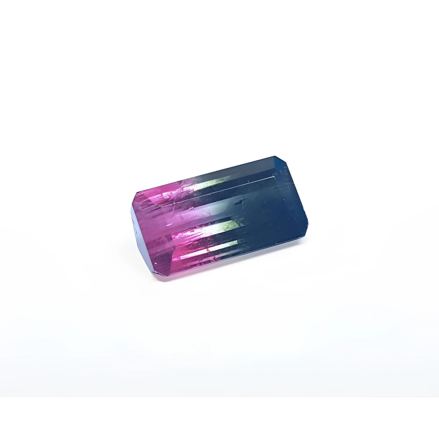Emerald cut 6.11 ct natural loose watermelon tourmaline, deep bluish-green and red-orange bicolor.