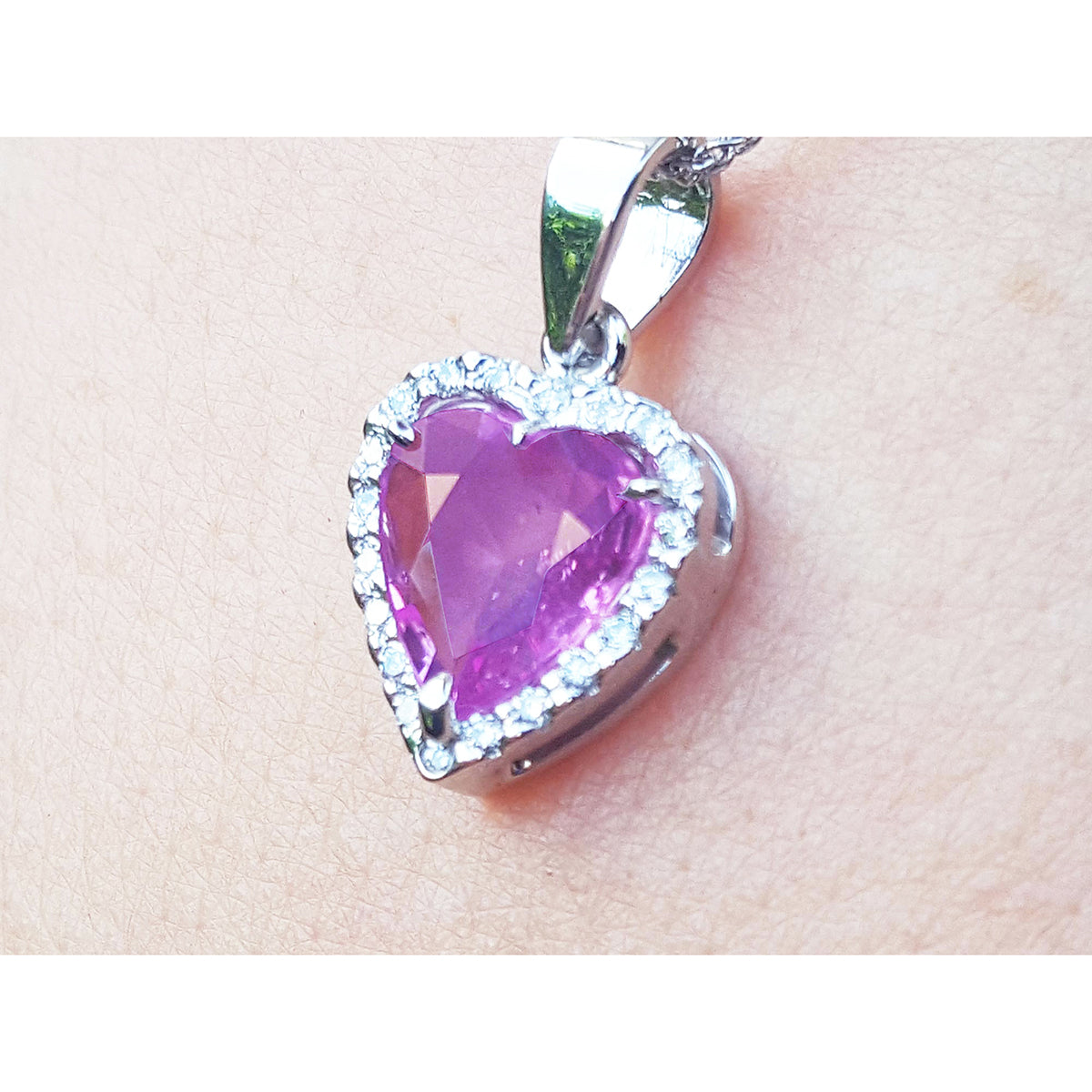 2.36 ct. Natural Pink Sapphire Heart Pendant Halo Diamonds 18K White Gold