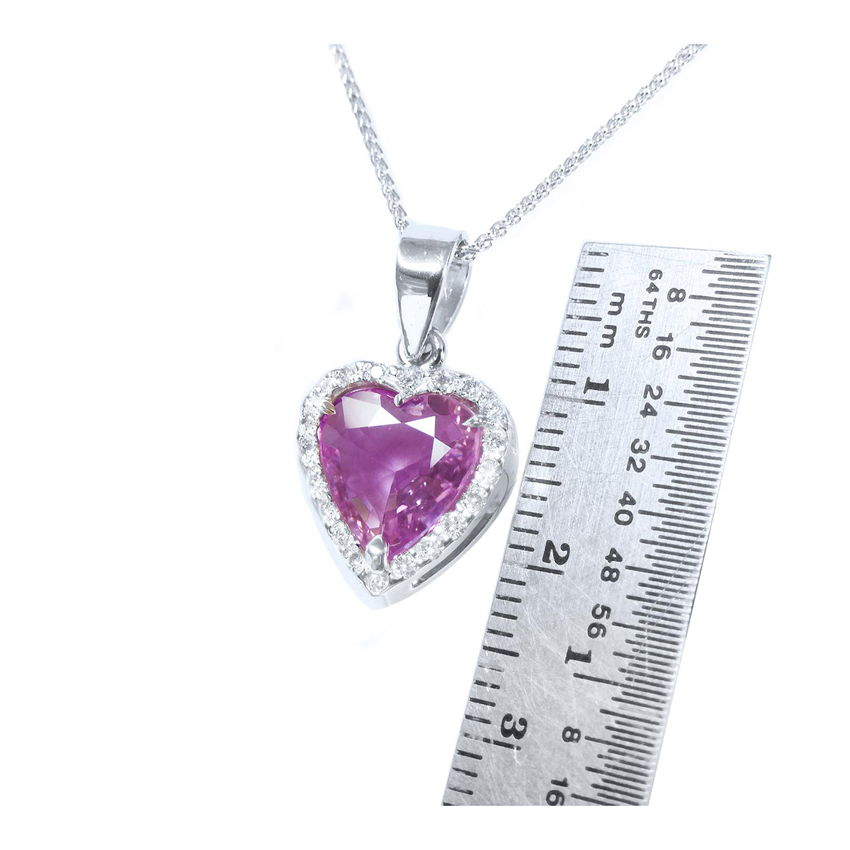 2.36 ct. Natural Pink Sapphire Heart Pendant Halo Diamonds 18K White Gold