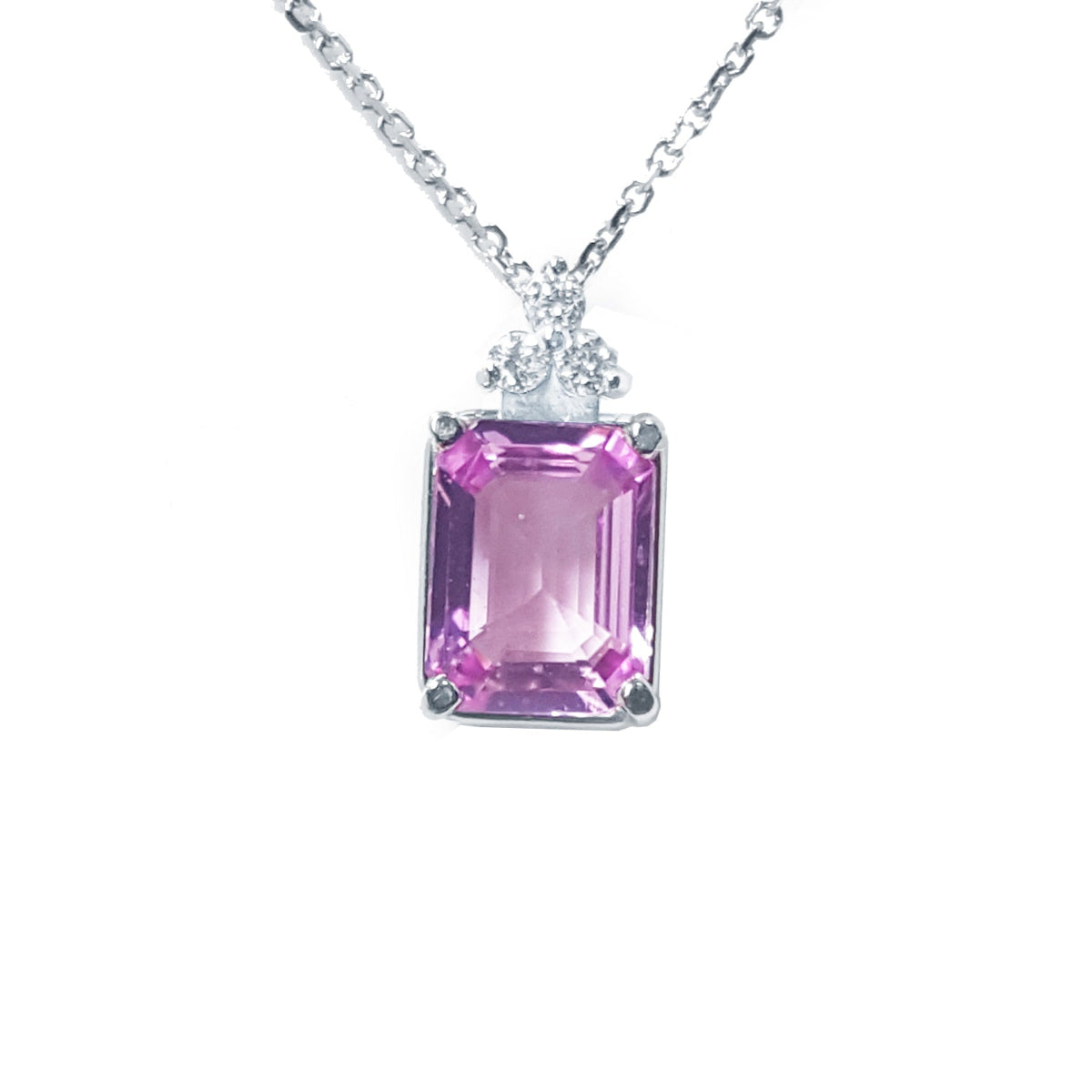 Women's Natural Pink Sapphire Necklace Emerald cut 2.01 Carats 14K White Gold
