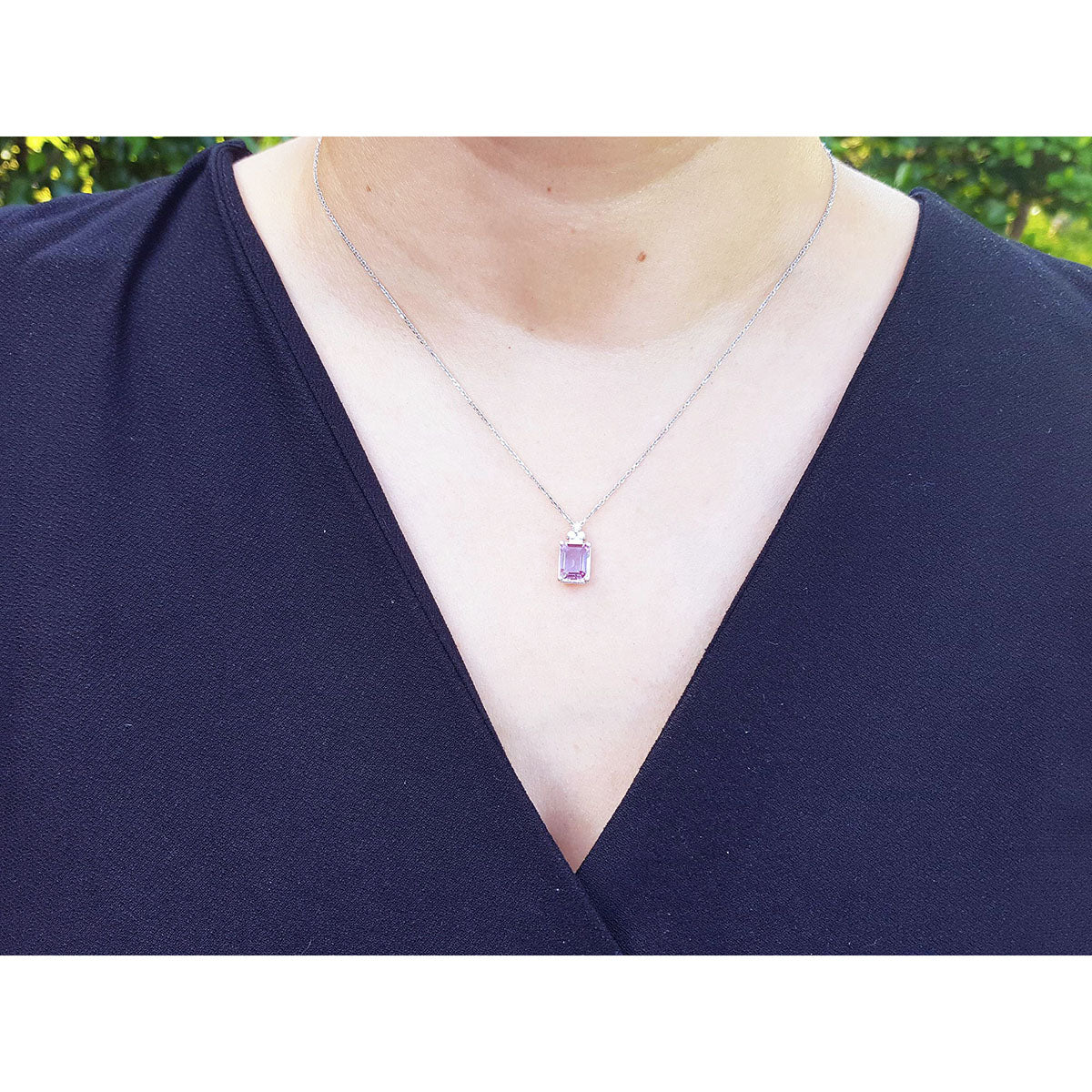 Natural Pink Sapphire Necklace Emerald cut 2.01 Carats 14K White Gold