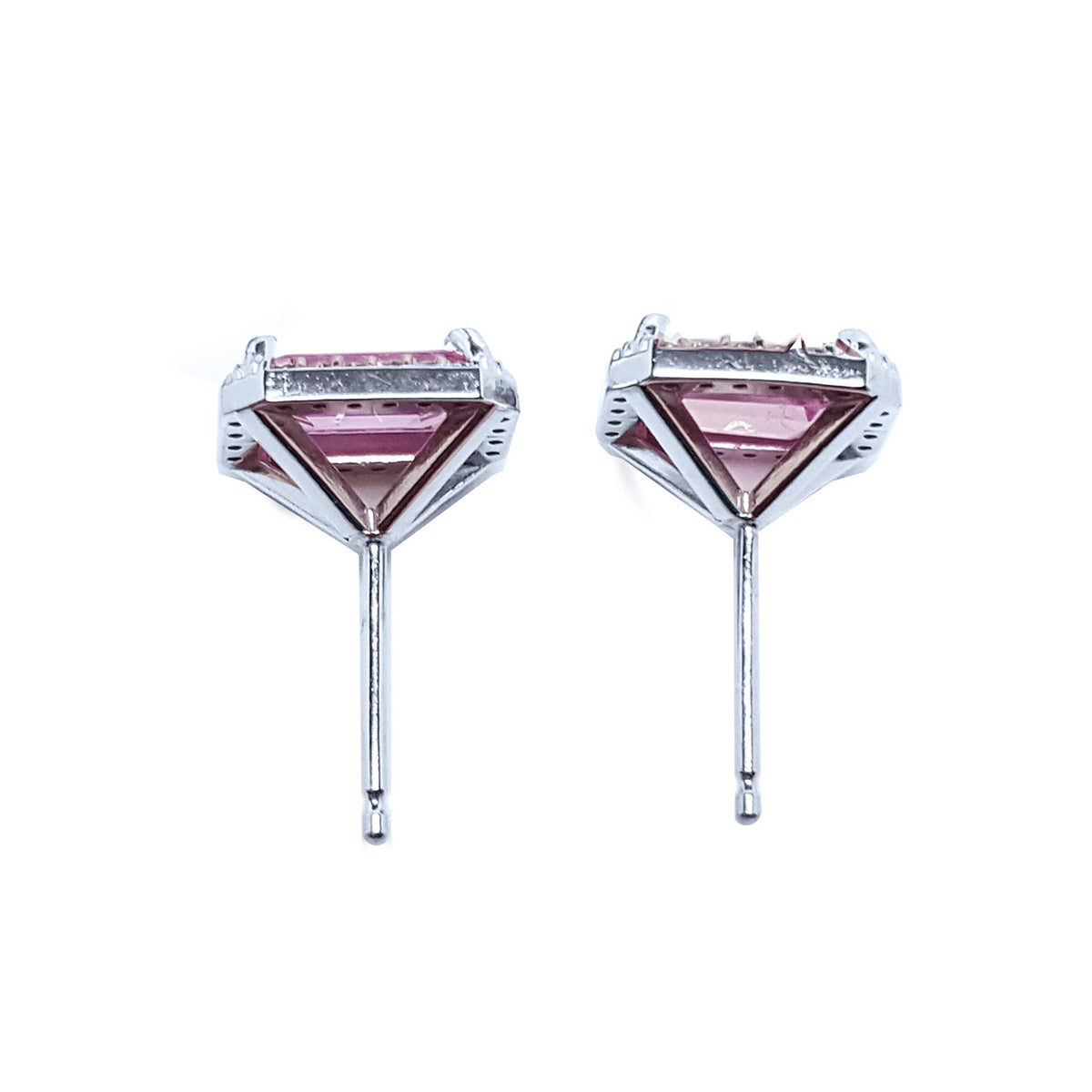 1.85 ct. Natural Pink Sapphire Stud Earrings Halo Diamonds 14K White Gold Push Backs