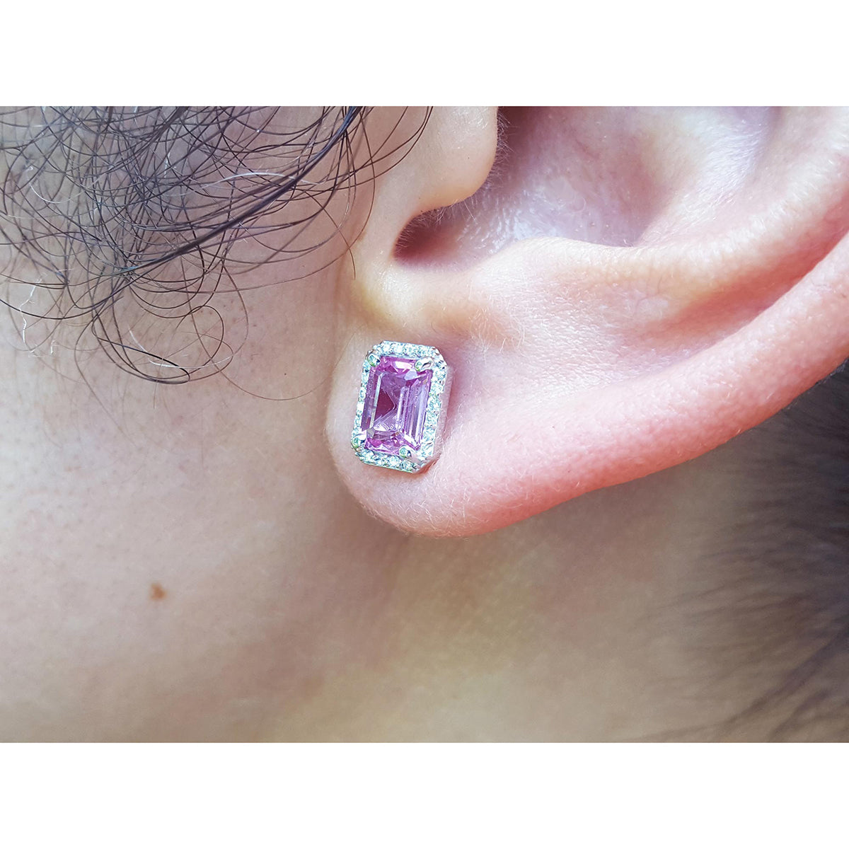 1.85 ct. Natural Pink Sapphire Stud Earrings Halo Diamonds 14K White Gold Push Backs