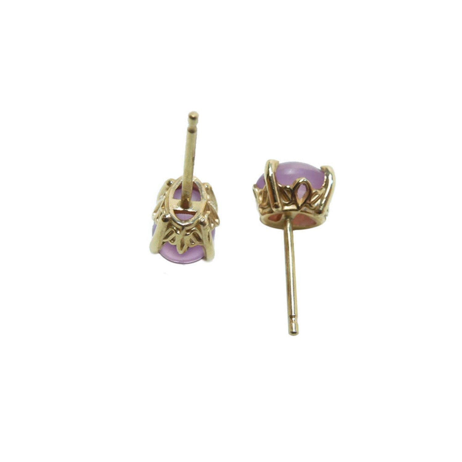 14k yellow gold stud earrings with natural pink sapphires cabochon oval cut.