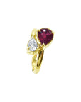 Natural You and Me Ruby Diamond Ring 18K Gold This two stone features a 1.02 ct Burma accentuated by teardrop side
