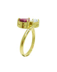 Natural You and Me Ruby Diamond Ring 18K Gold This two stone features a 1.02 ct Burma accentuated by teardrop side