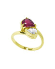 Natural You and Me Ruby Diamond Ring 18K Gold This two stone features a 1.02 ct Burma accentuated by teardrop side