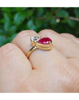 Natural You and Me Ruby Diamond Ring 18K Gold This two stone features a 1.02 ct Burma accentuated by teardrop side
