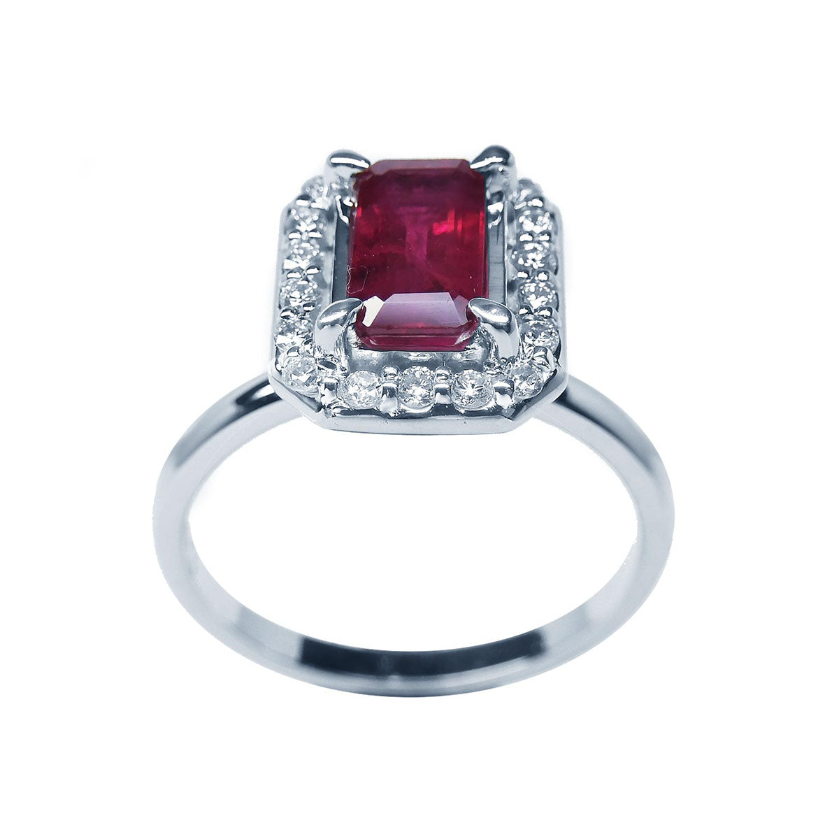 Women's Real Ruby Ring 1.38 ct.  Natural Burma Halo Diamonds 14K White Gold