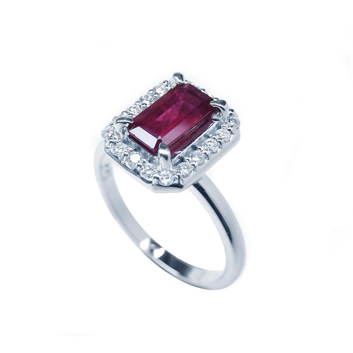 Women&#39;s Real Ruby Ring 1.38 ct.  Natural Burma Halo Diamonds 14K White Gold
