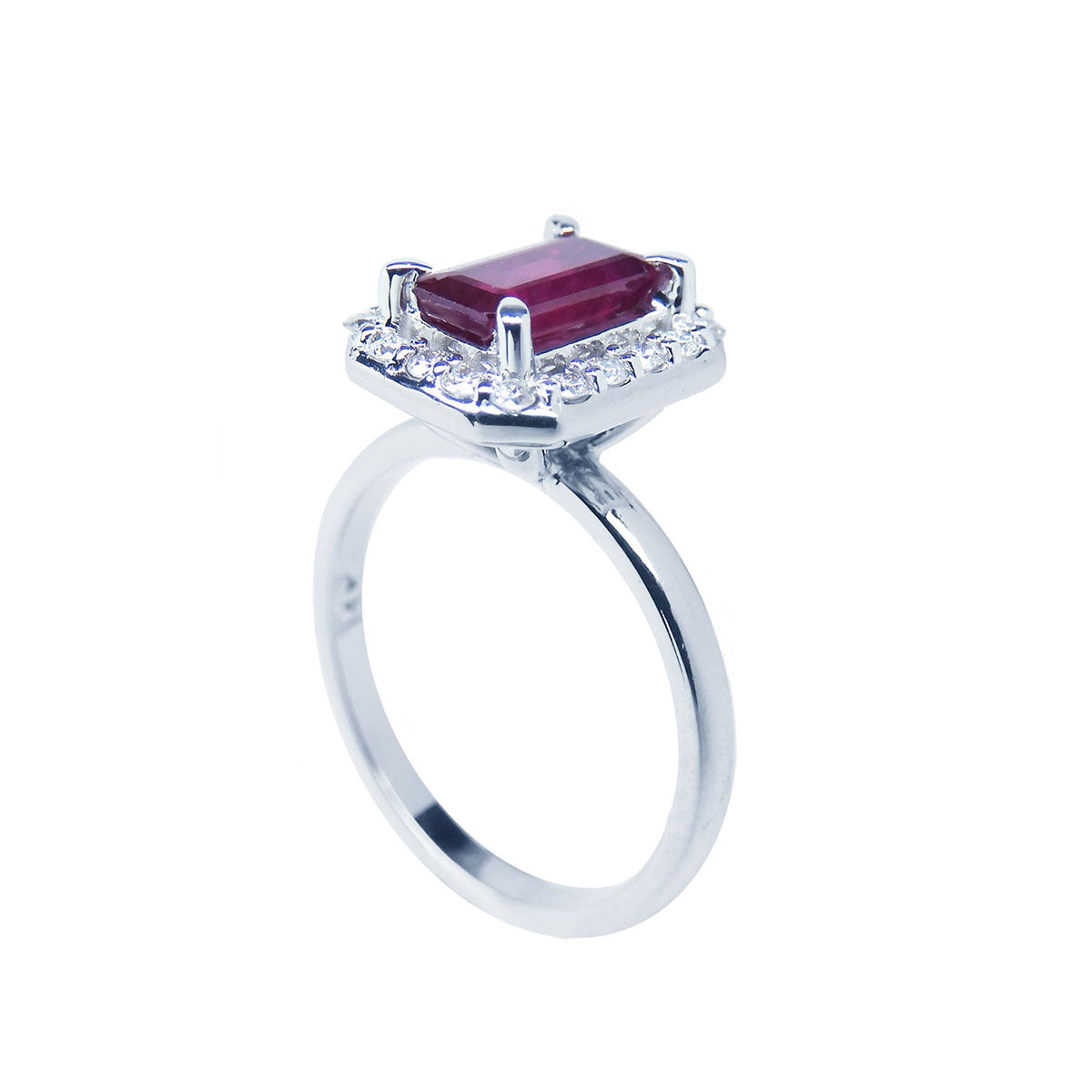 Women&#39;s Real Ruby Ring 1.38 ct.  Natural Burma Halo Diamonds 14K White Gold