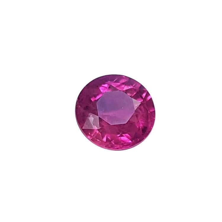 1.64 carat natural loose ruby, round cut, vibrant medium red hue, eye-clean clarity.