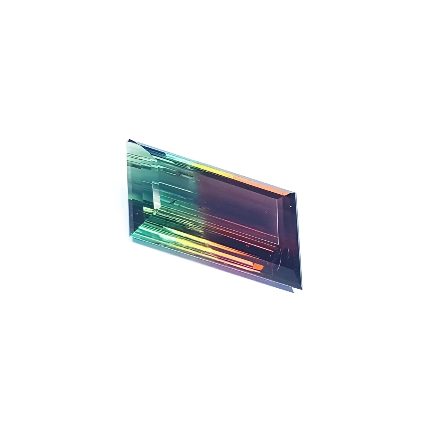 Fancy cut 8.30 carat Brazilian Watermelon Tourmaline gemstone with vibrant red-orange and bluish-green colors.
