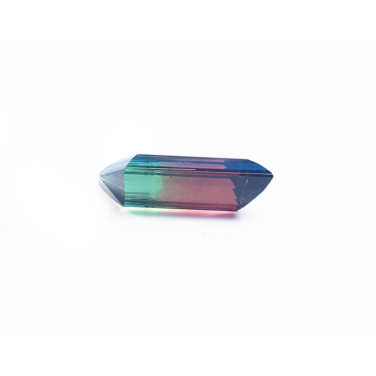 This watermelon tourmaline displays its girdle and pavilion downside view