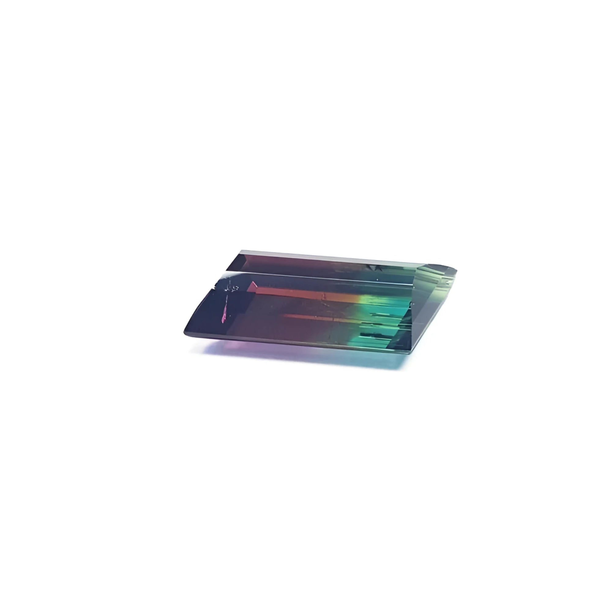 Fancy cut 8.30 carat Brazilian Watermelon Tourmaline gemstone with vibrant red-orange and bluish-green bicolor.