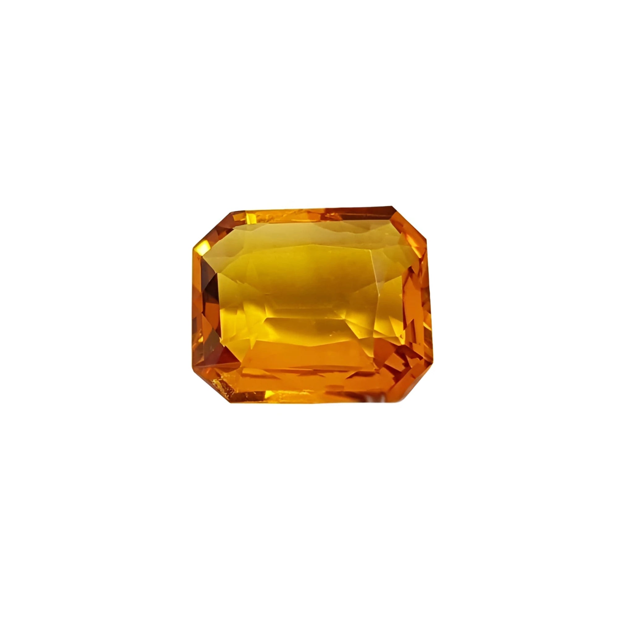 This 2.96 ct loose natural sapphire, with its yellow Madeira hue and emerald cut, truly stands out, showcasing an unbelievably vibrant and evenly distributed yellow Madeira color.