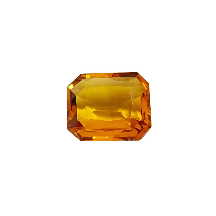 This 2.96 ct loose natural sapphire, with its yellow Madeira hue and emerald cut, truly stands out, showcasing an unbelievably vibrant and evenly distributed yellow Madeira color.