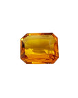 This 2.96 ct loose natural sapphire, with its yellow Madeira hue and emerald cut, truly stands out, showcasing an unbelievably vibrant and evenly distributed yellow Madeira color.
