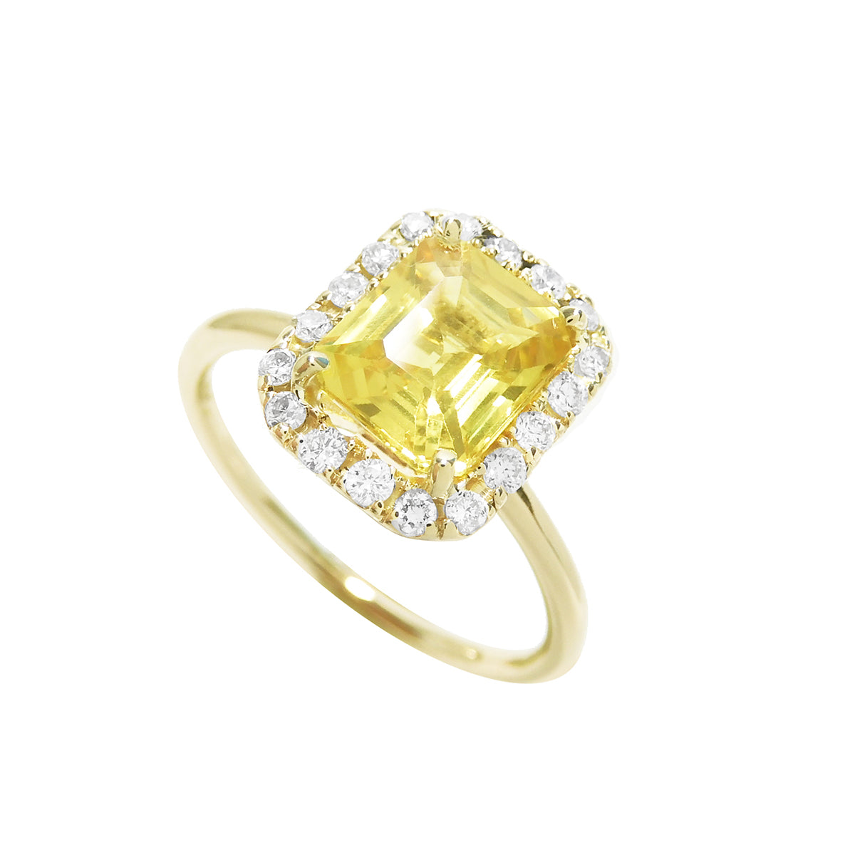 2.03 ct. Natural Yellow Sapphire Ring for Women Halo Diamond Crafted in 14K Yellow Gold