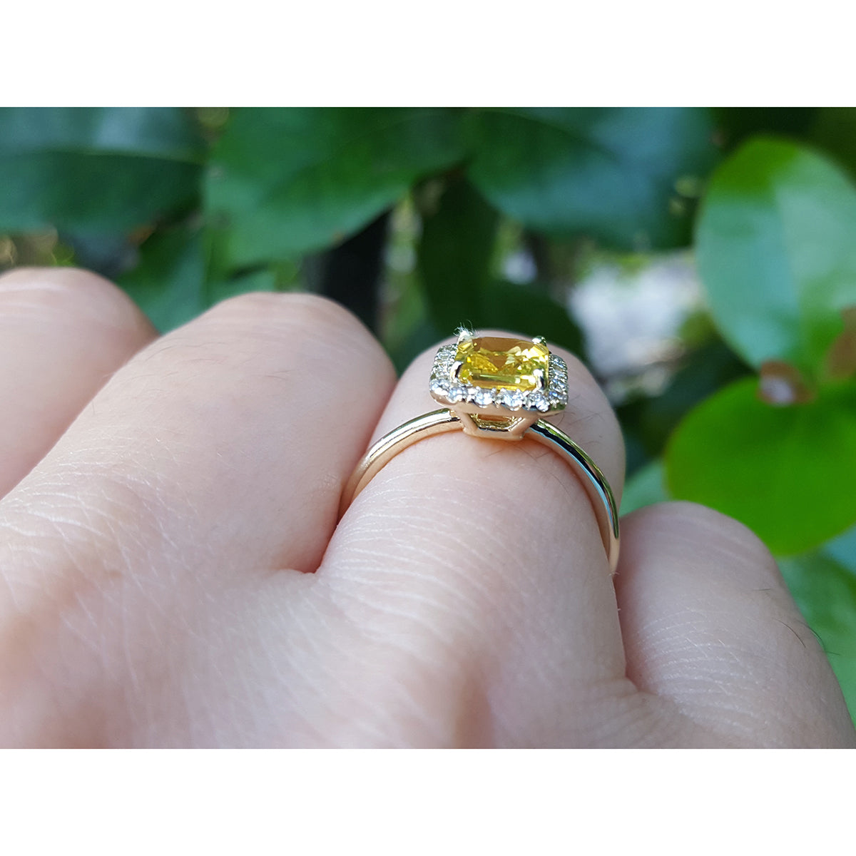 2.03 ct. Natural Yellow Sapphire Ring for Women Halo Diamond Crafted in 14K Yellow Gold