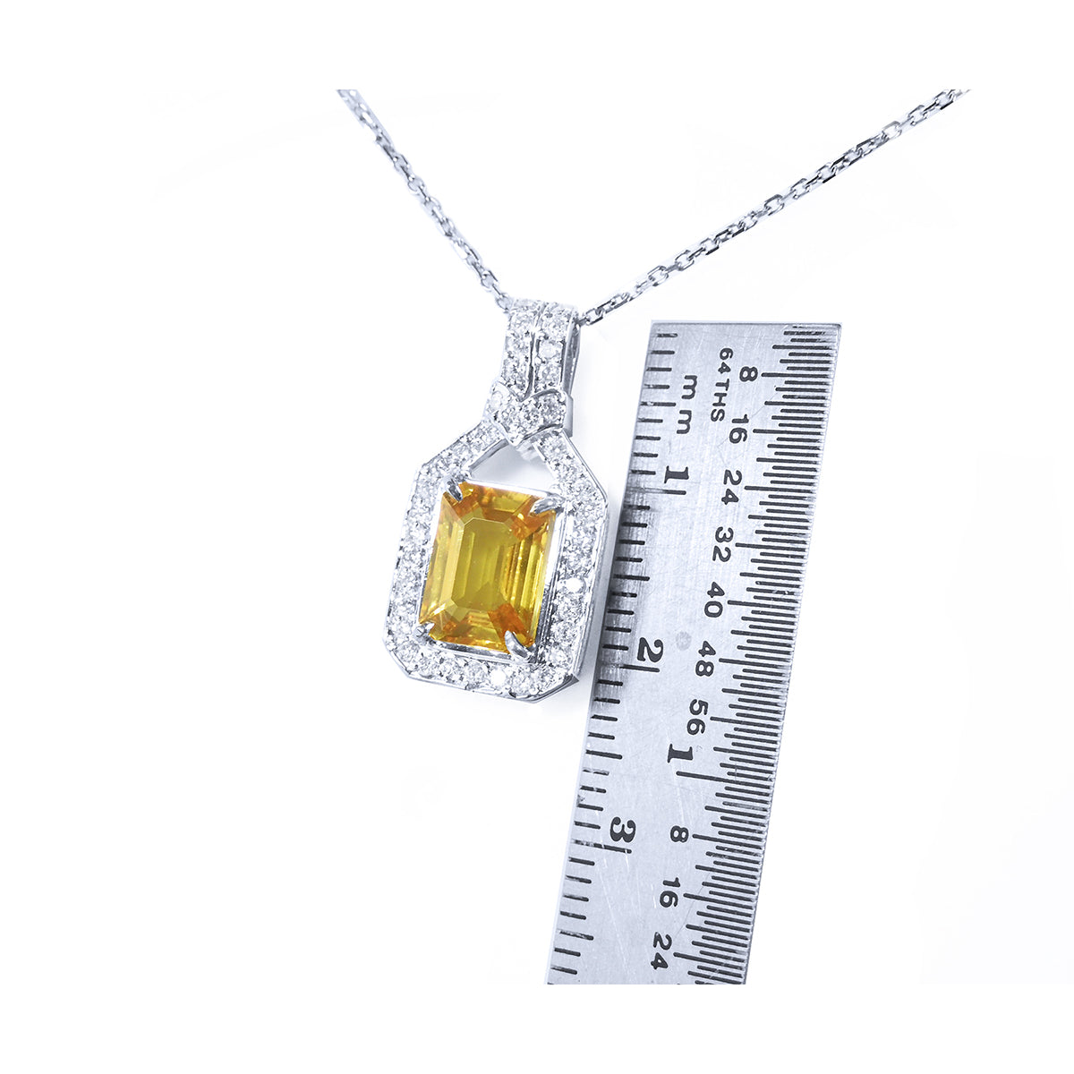 2.42 ct. Natural Yellow Sapphire Pendant Necklace Halo Diamond 18K White Gold
