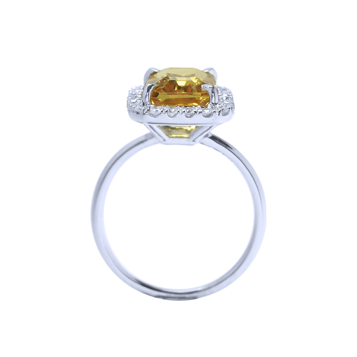 4.59 Carats Yellow Sapphire Engagement Ring Emerald cut Halo Natural Diamonds 14K Gold