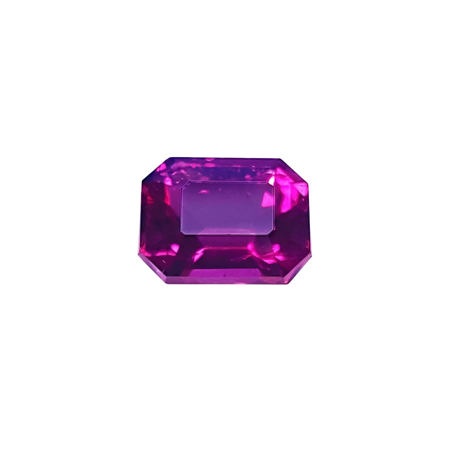 0.71 ct. untreated natural ruby, vibrant deep reddish-pink, emerald cut, eye clean.