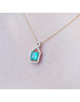Women's emerald jewelry necklace square emerald-cut halo diamond 14k yellow gold