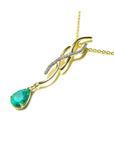 1.00 ct pear-shaped emerald slider necklace with a twisted 14K yellow gold and diamond pendant.