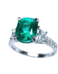 Esmeralda corte cojín y diamantes naturales en anillo para dama 