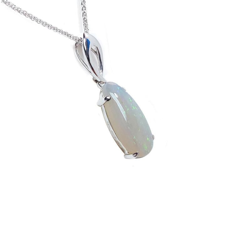 Opal pendant necklace on a white background