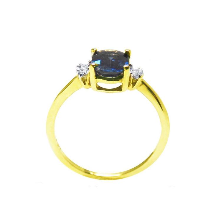 14k yellow gold women's blue sapphire ring 0.87 ct. oval cut, lateral top and gallery shank view